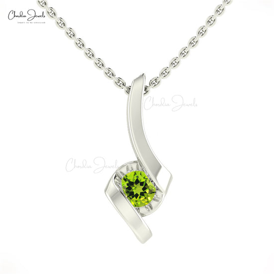 Solitaire Single Stone Charm With 14k Real Gold Peridot 4mm Round Gemstone Pendant For Her