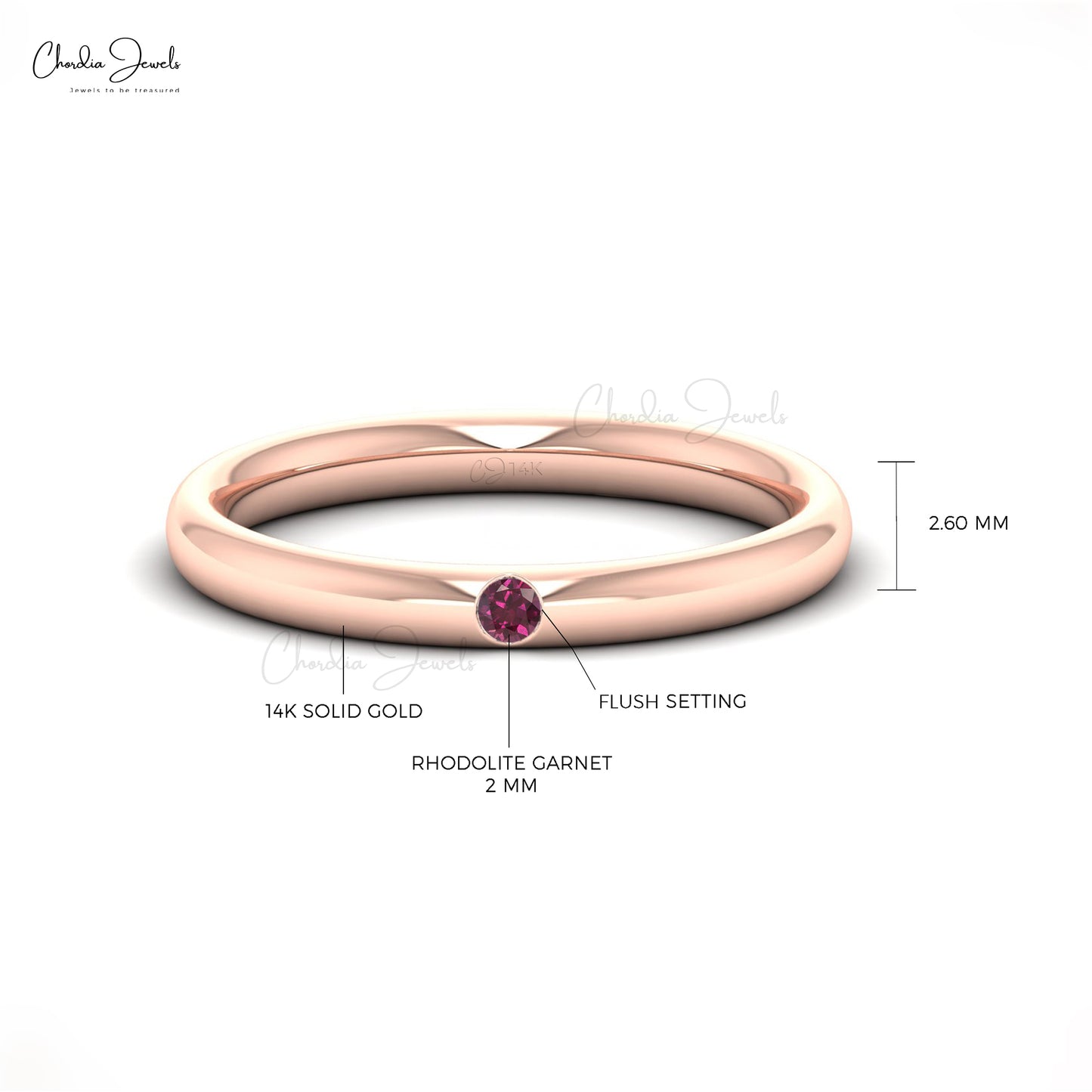 AAA Rhodolite Garnet Solitaire Wedding Ring Genuine 14k Real Gold Minimalist Ring 2mm Round Cut Gemstone Jewelry For Valentine's Day