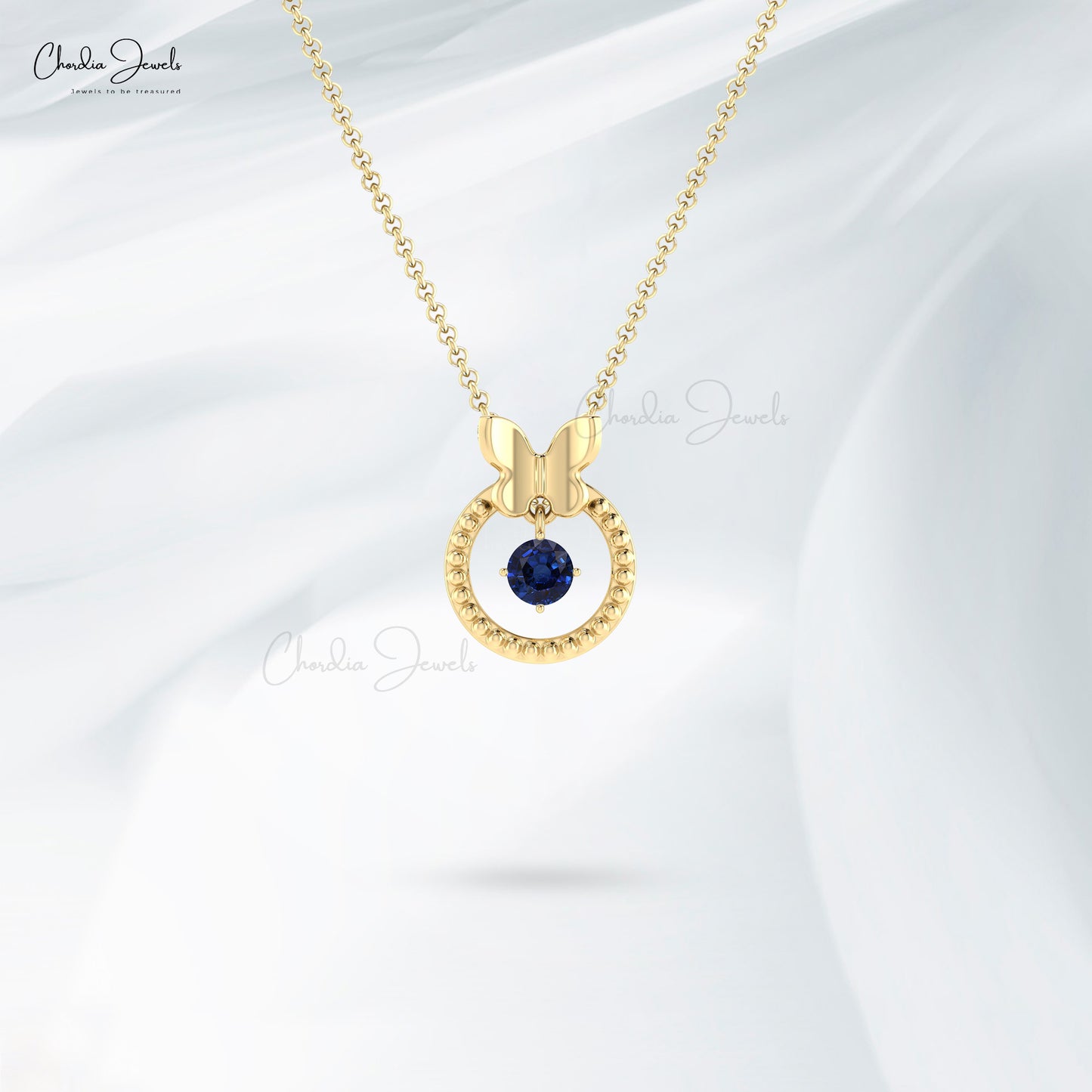 Dangling Round 0.47Ct Blue Sapphire 14k Real Gold Solitaire Pendant For Mom