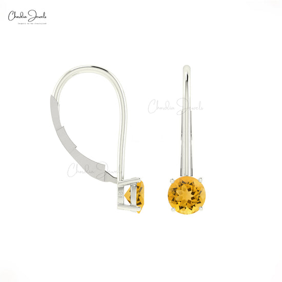 Latch Back Studs With 0.9 CT Round Citrine 14k Solid Gold Dangle Earrings Hallmark Jewelry