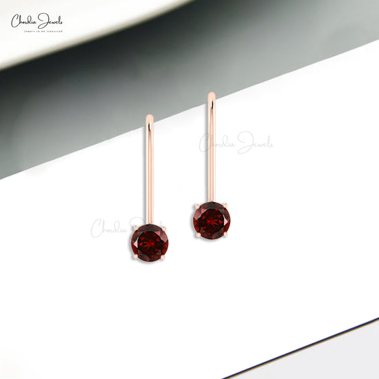 Delicate 5mm Round Garnet Latch Back Earrings In 14k Solid Gold January Birthstone Jewelry For Her