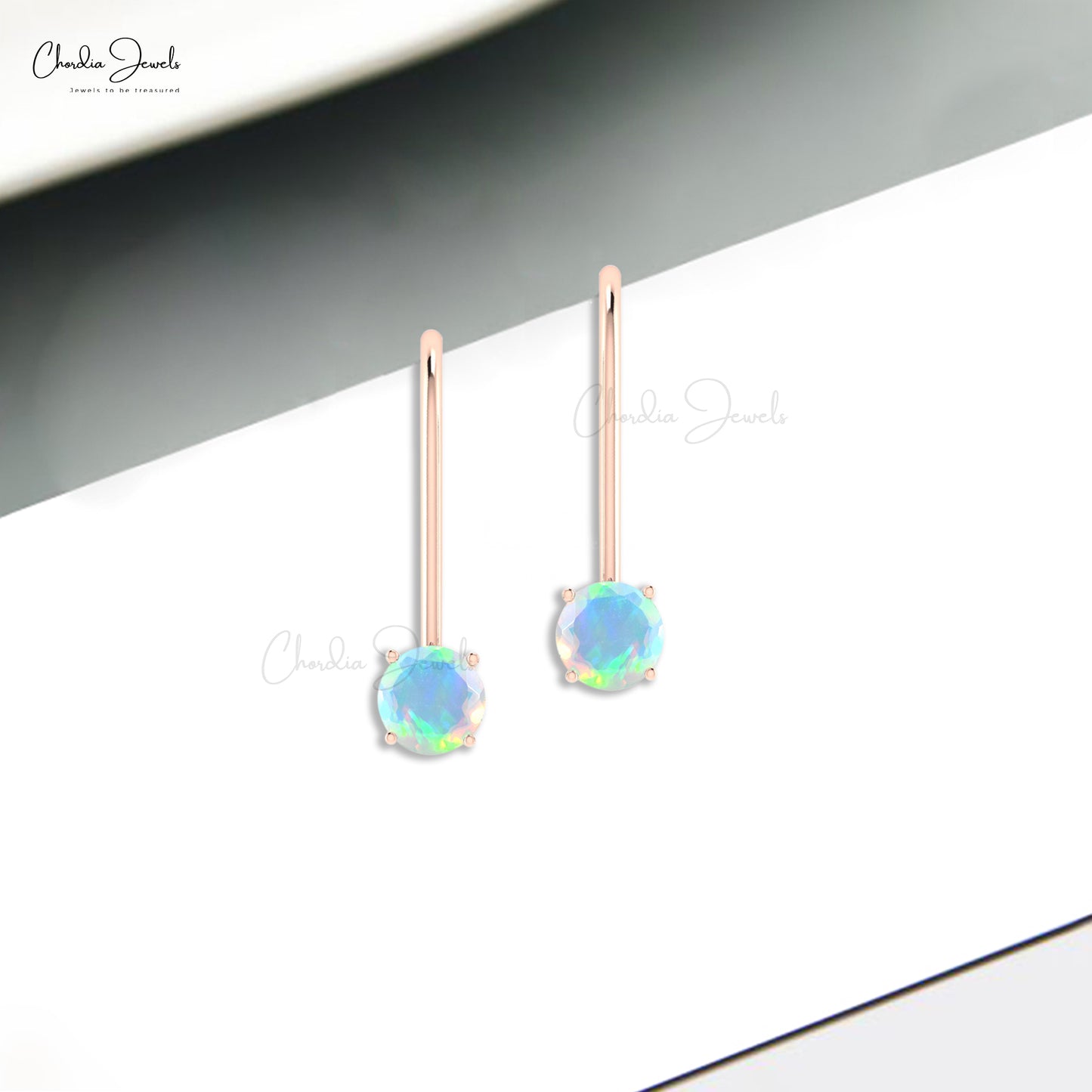 Solitaire Round 0.7 CT Ethiopian Opal 14k Solid Gold Dangler Women Earrings Fine Jewelry