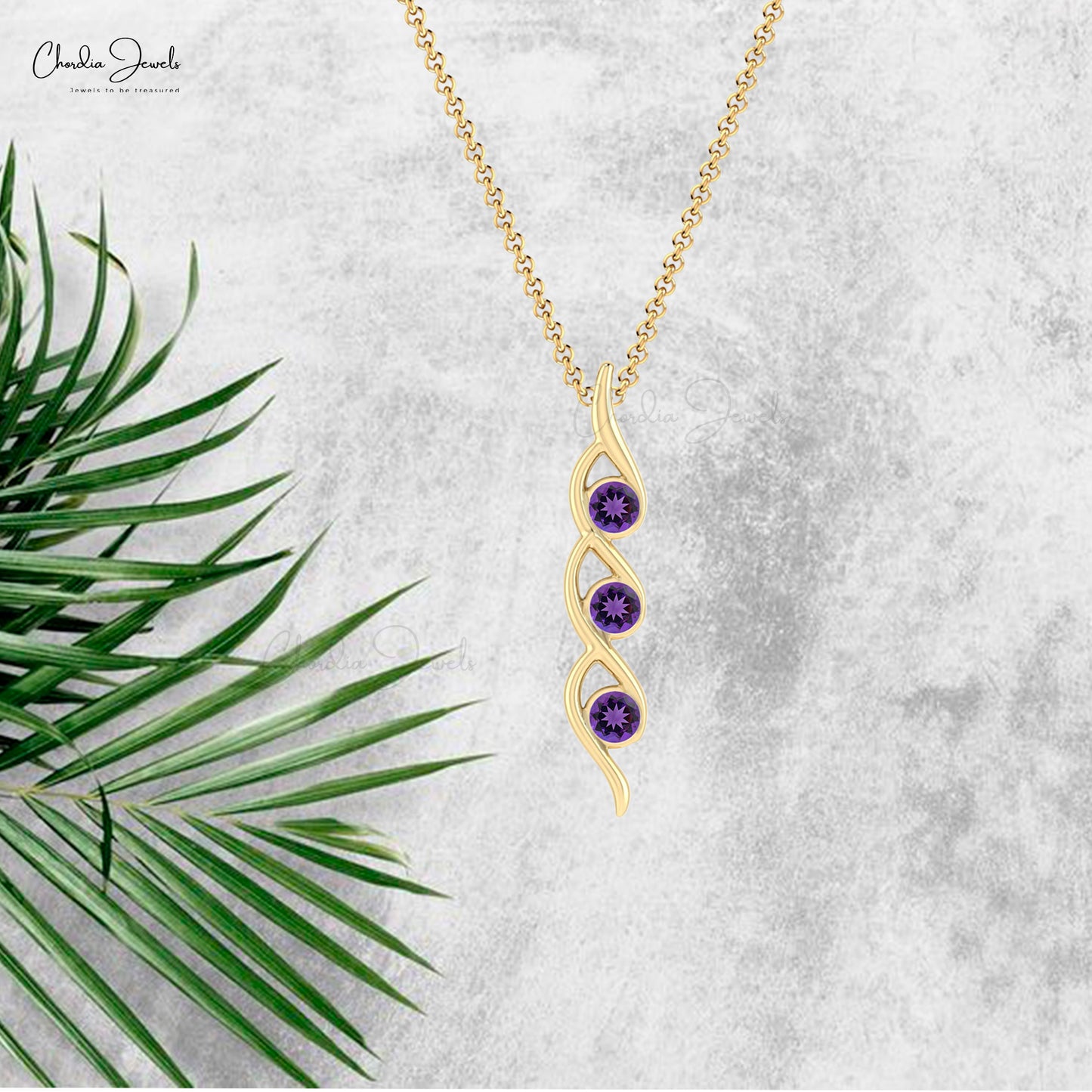 Triple Stone Amethyst Pendant With 0.66 Ct Gemstone Hallmarked Pendants In 14k Pure Gold