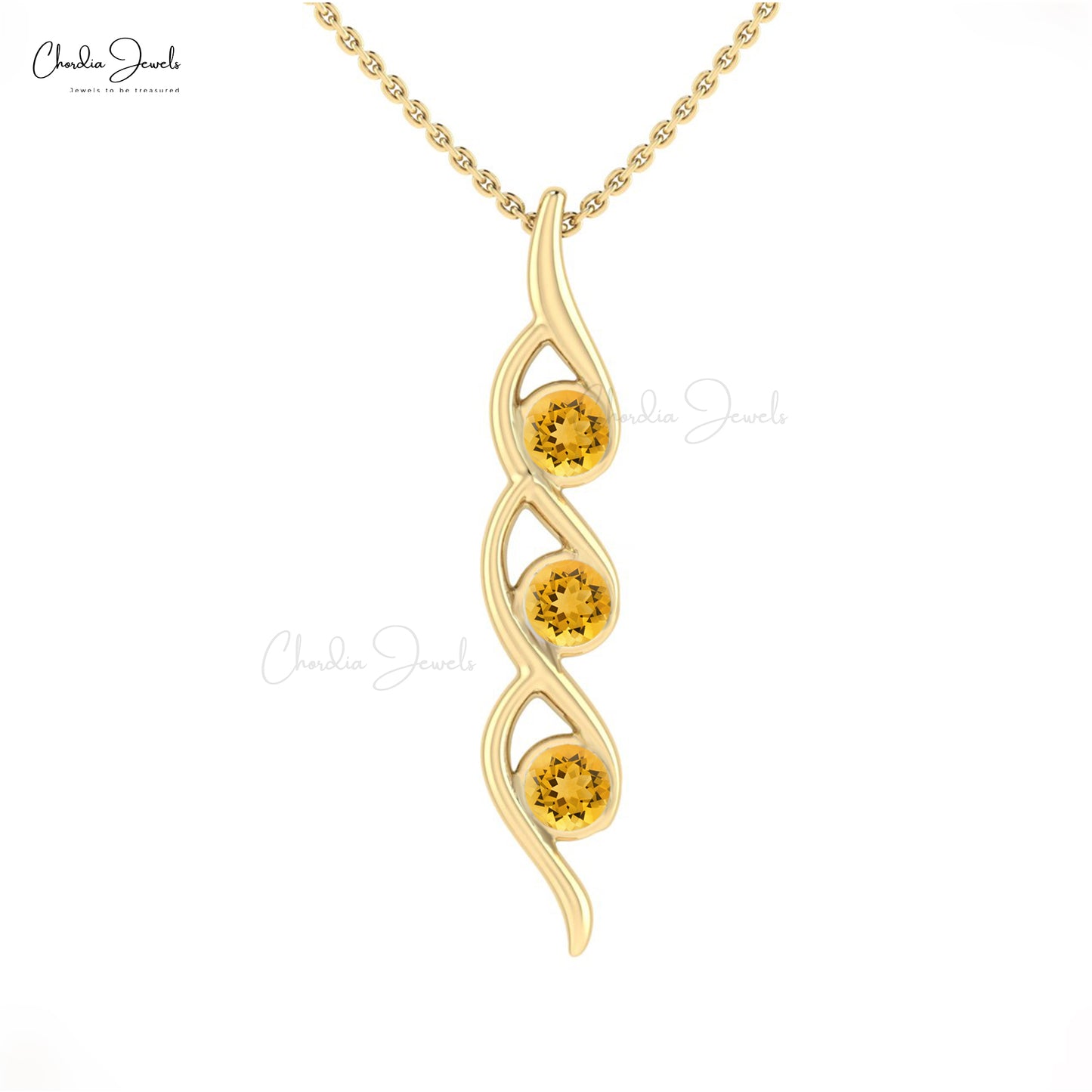 Solid 14k Gold Trilogy Pendant With 4mm Round Citrine Gemstone Women Pendant