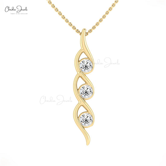 Three Stone 14k Solid Gold With 0.69Ct Trio G-H Diamond Twisted Pendant