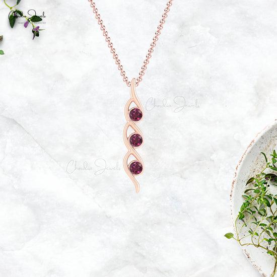 Twisted Gemstone Pendant in 14k Real Gold With 0.66 Ct Rhodolite Garnet Necklace