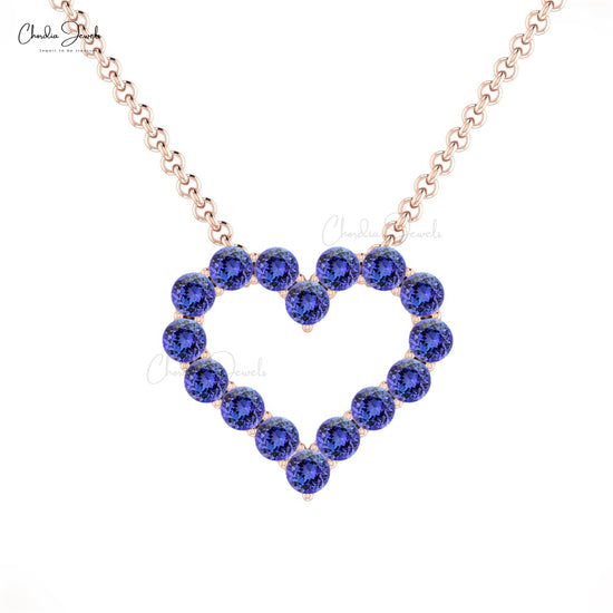 Open Heart 2mm Tanzanite Gemstone Accents in Real 14k Gold Eternity Love Necklace