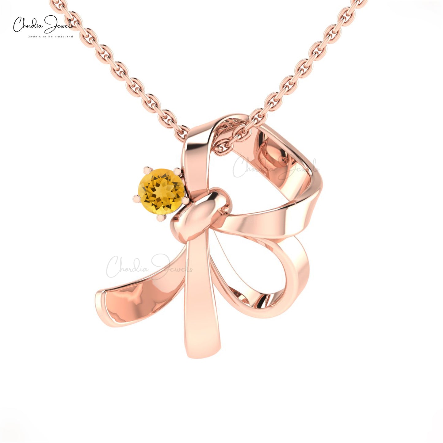 Brilliant Cut Knot Pendant In 14k Solid Gold Citrine 3mm Round Gemstone Solitaire Pendants