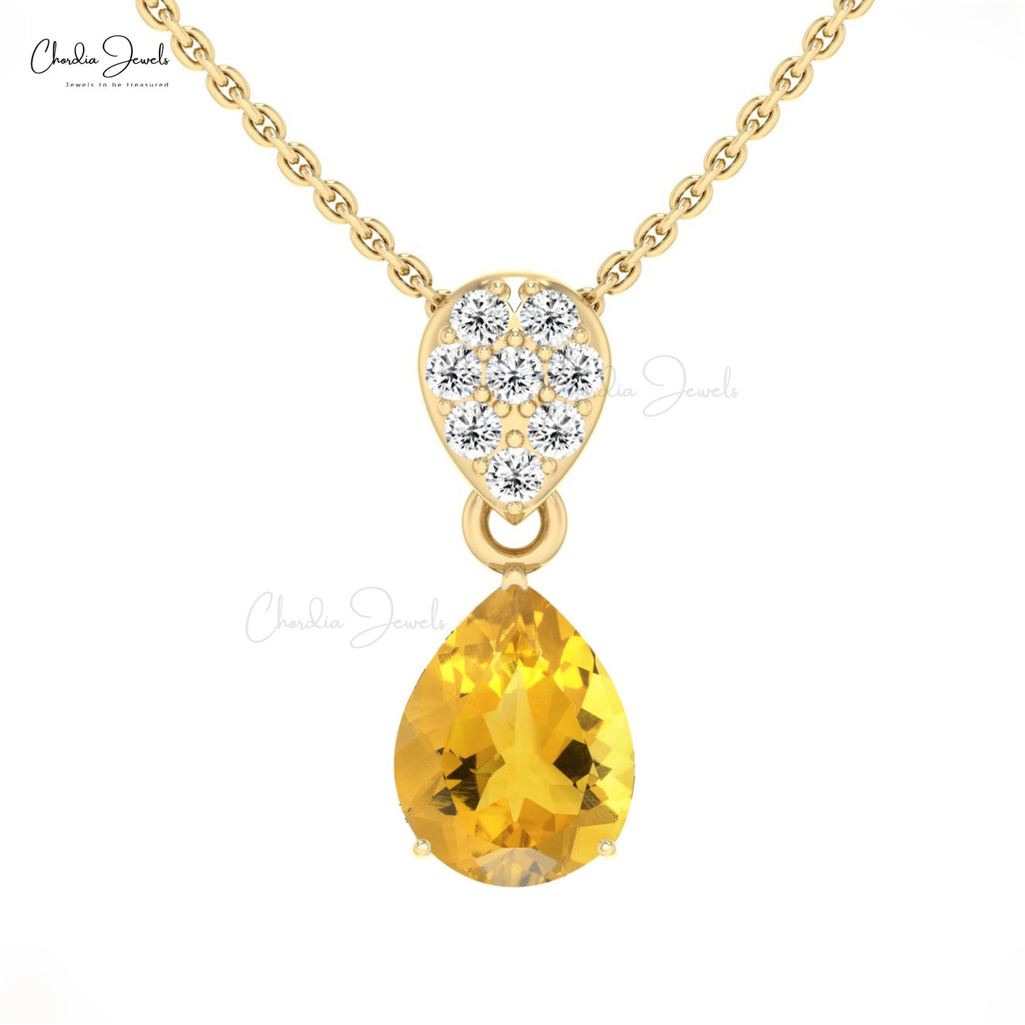 Citrine And Cluster Diamond Women Necklace For Her