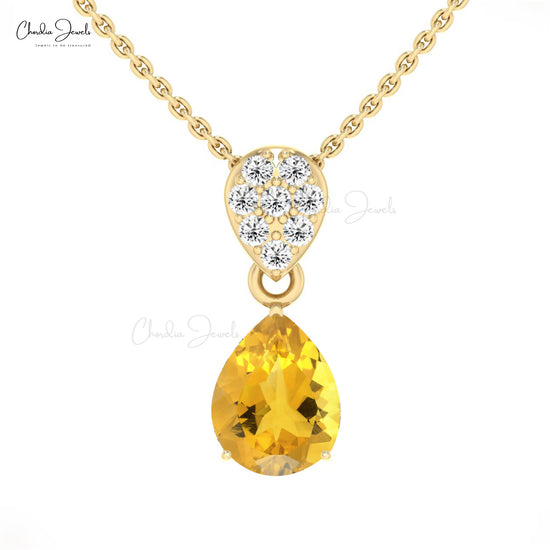 Citrine And Cluster Diamond Women Necklace For Her