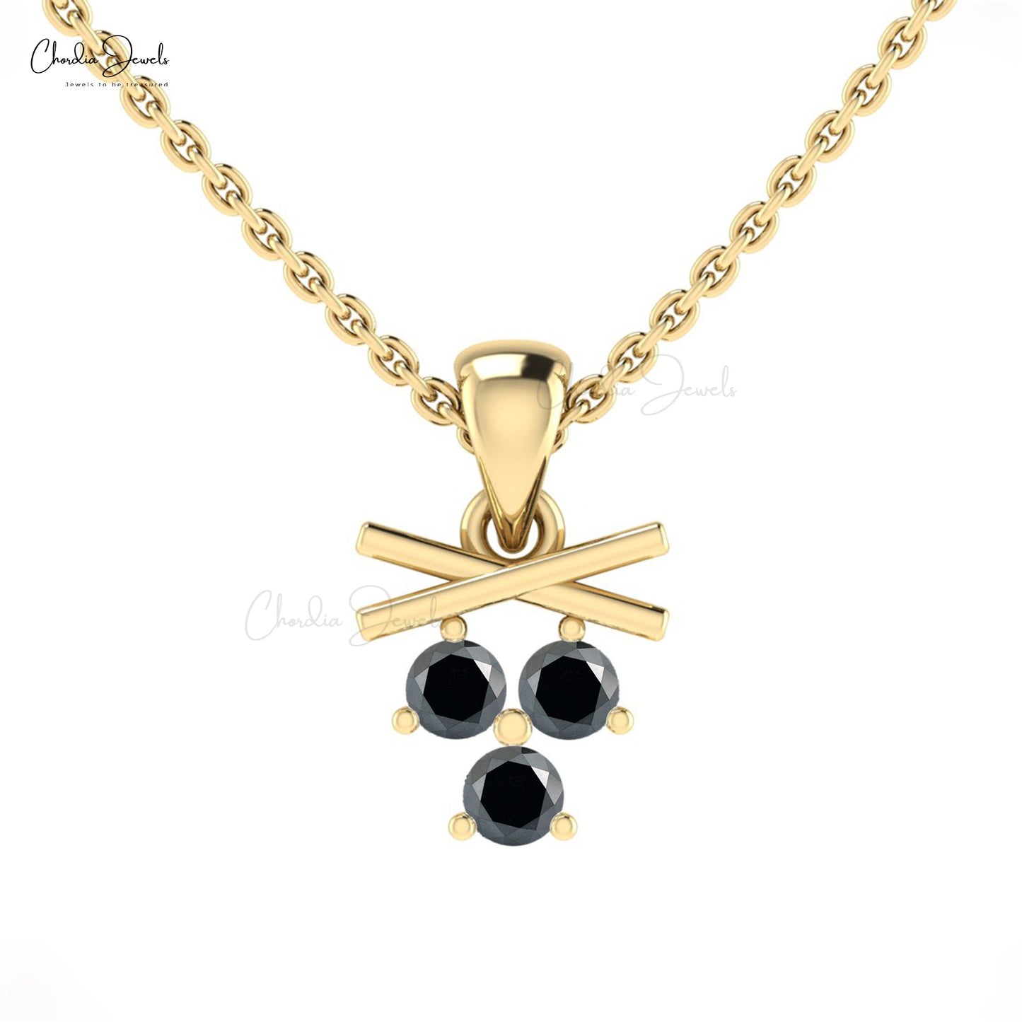 Trio Black Diamond Prong Set Accents In 14k Real Gold 3 Stone Cluster Pendant