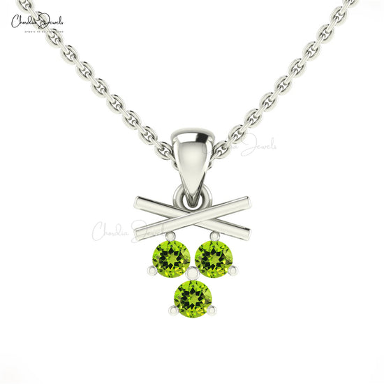 Dangling 14k Real Gold Pendant With 0.24 Ct Green Peridot Gemstone Necklace