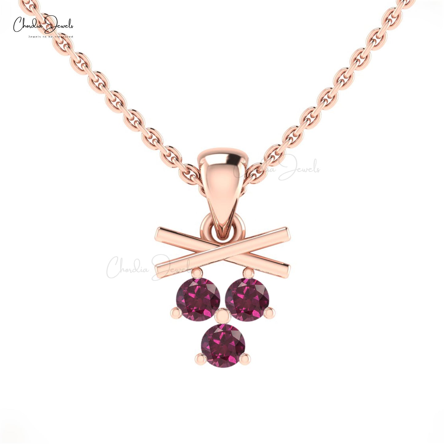 Cluster Dainty Pendant In 14k Solid Gold With 2.50mm Rhodolie Garnet Necklace For Love