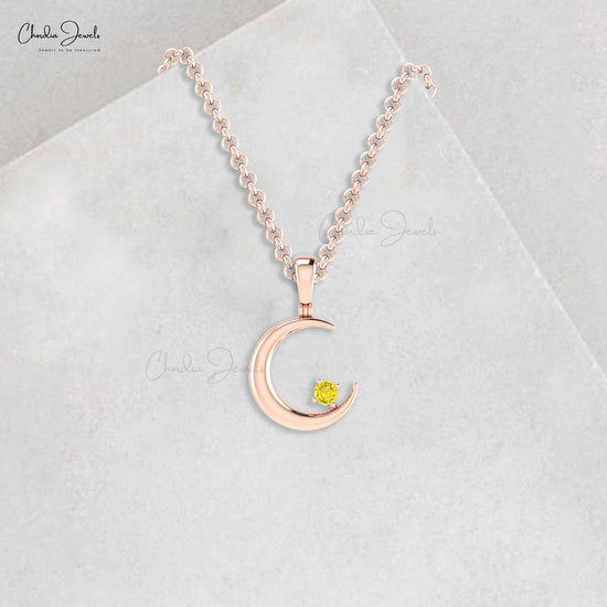 Gemstone Celestial Pendant In Real 14k Gold Yellow Sapphire 0.03 Ct Round Cut Necklaces