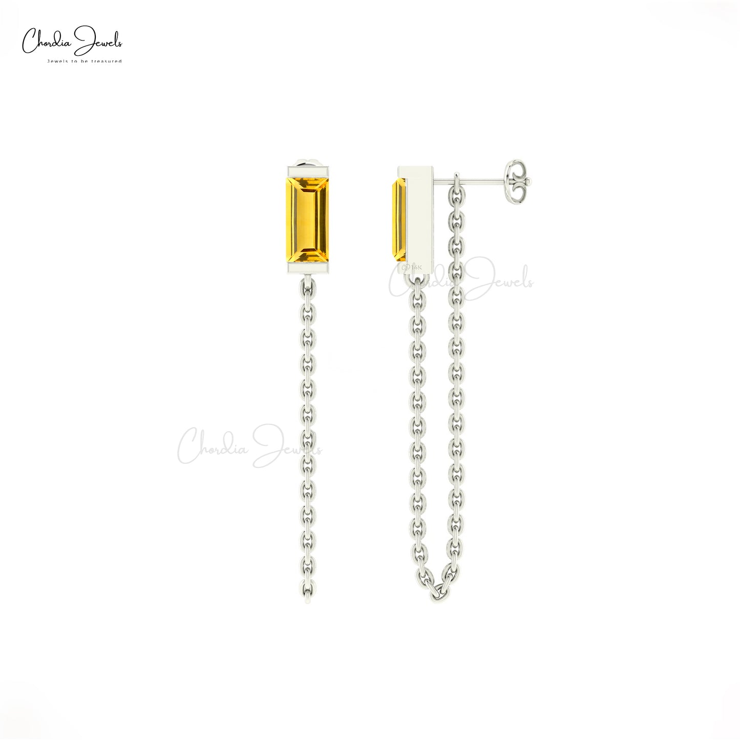 Natural Citrine Baguette Earring With 6x3mm Gemstone 14k Solid Gold Minimalist Earrings