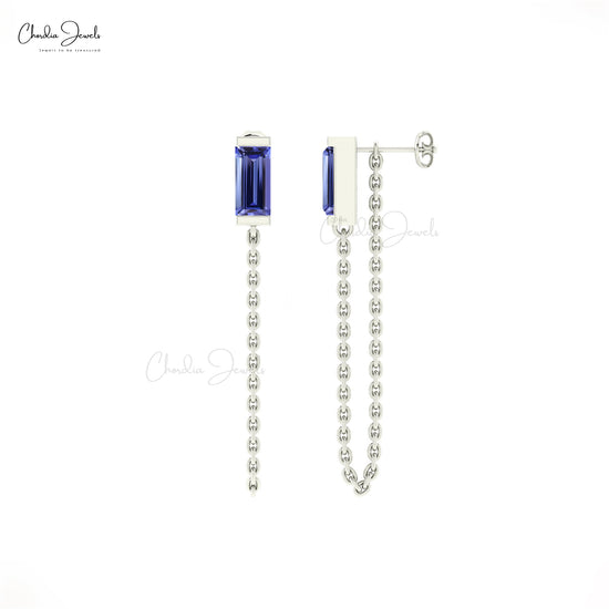 Genuine Tanzanite Chain Earrings for Women 0.60ct Gemstone 14k Gold Modern Earrings