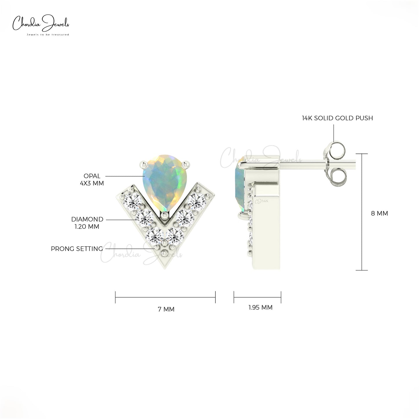 Dainty Studs With Ethiopian Opal And Pave Diamond Chevron Women Earrings In 14k Solid Gold