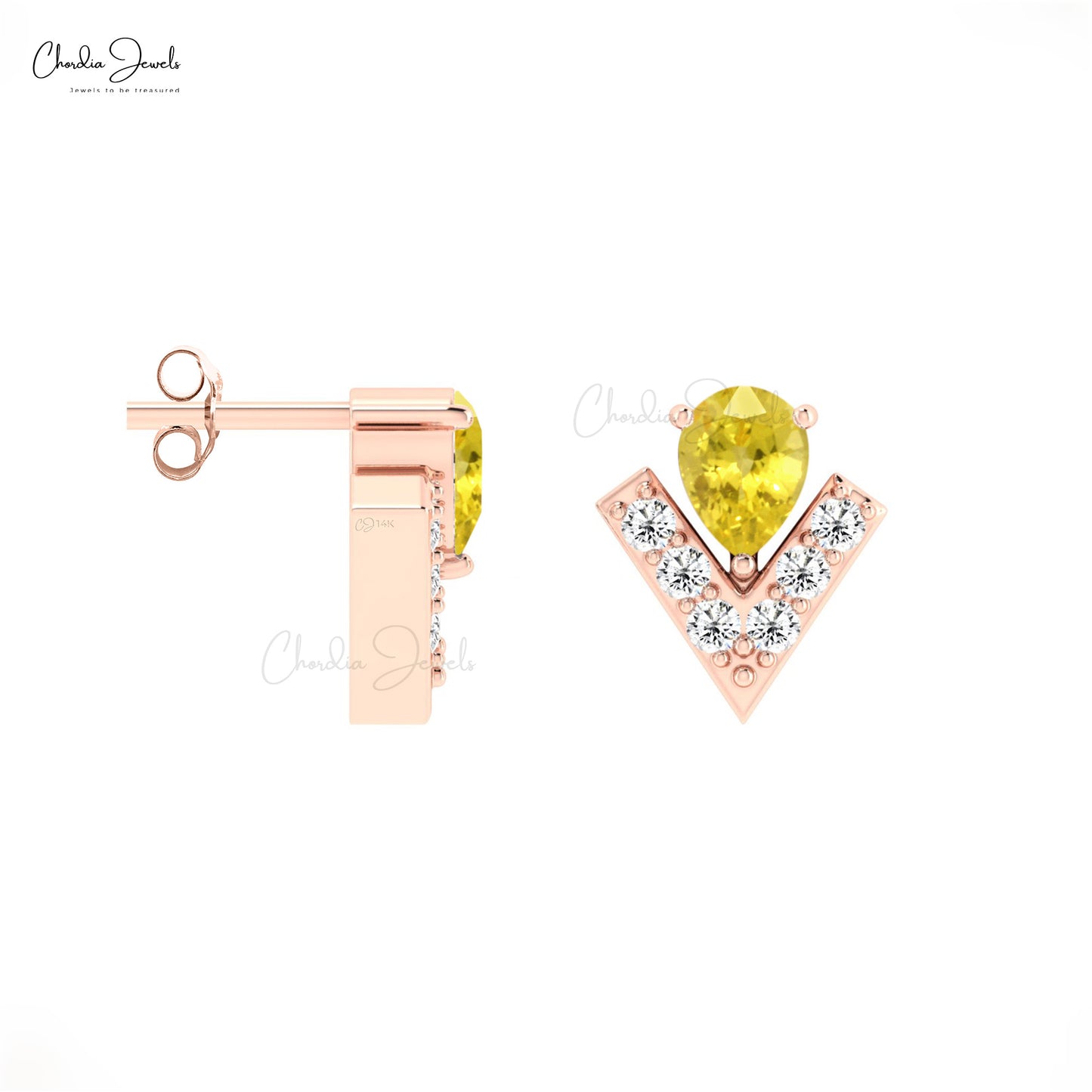 Natural Yellow Sapphire With Dainty Diamond Accents in 14k Real Gold Studs