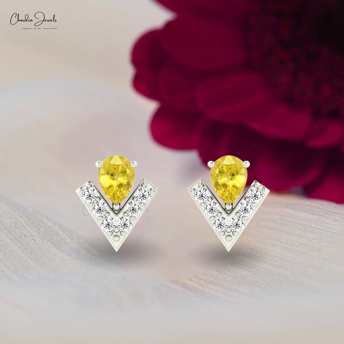 Natural Yellow Sapphire With Dainty Diamond Accents in 14k Real Gold Studs