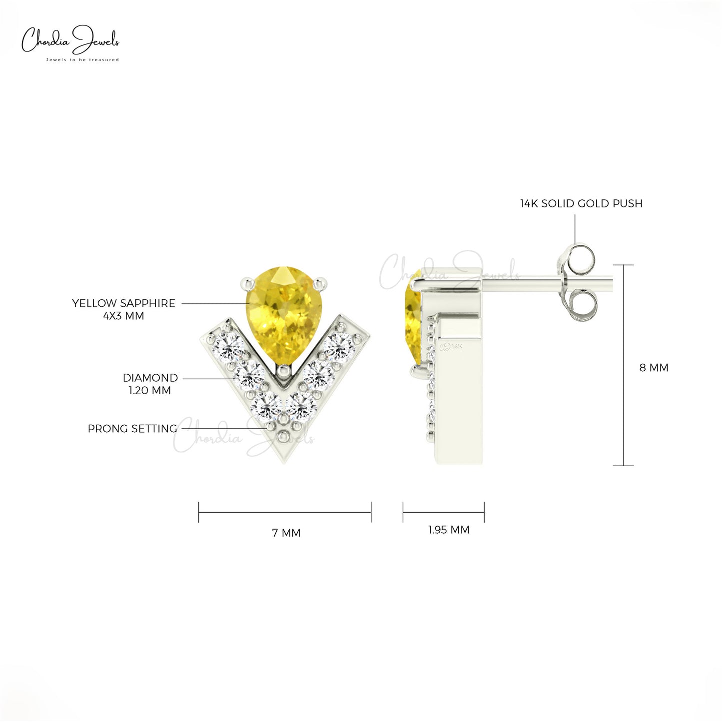 Natural Yellow Sapphire With Dainty Diamond Accents in 14k Real Gold Studs