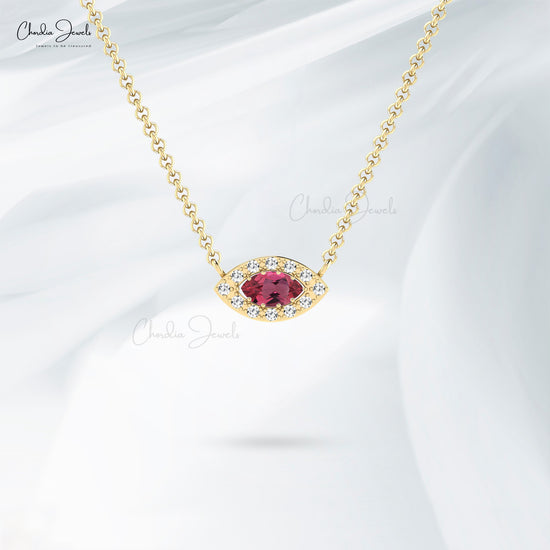 Genuine Pink Tourmaline Diamond Halo Necklace In 14k Solid Gold