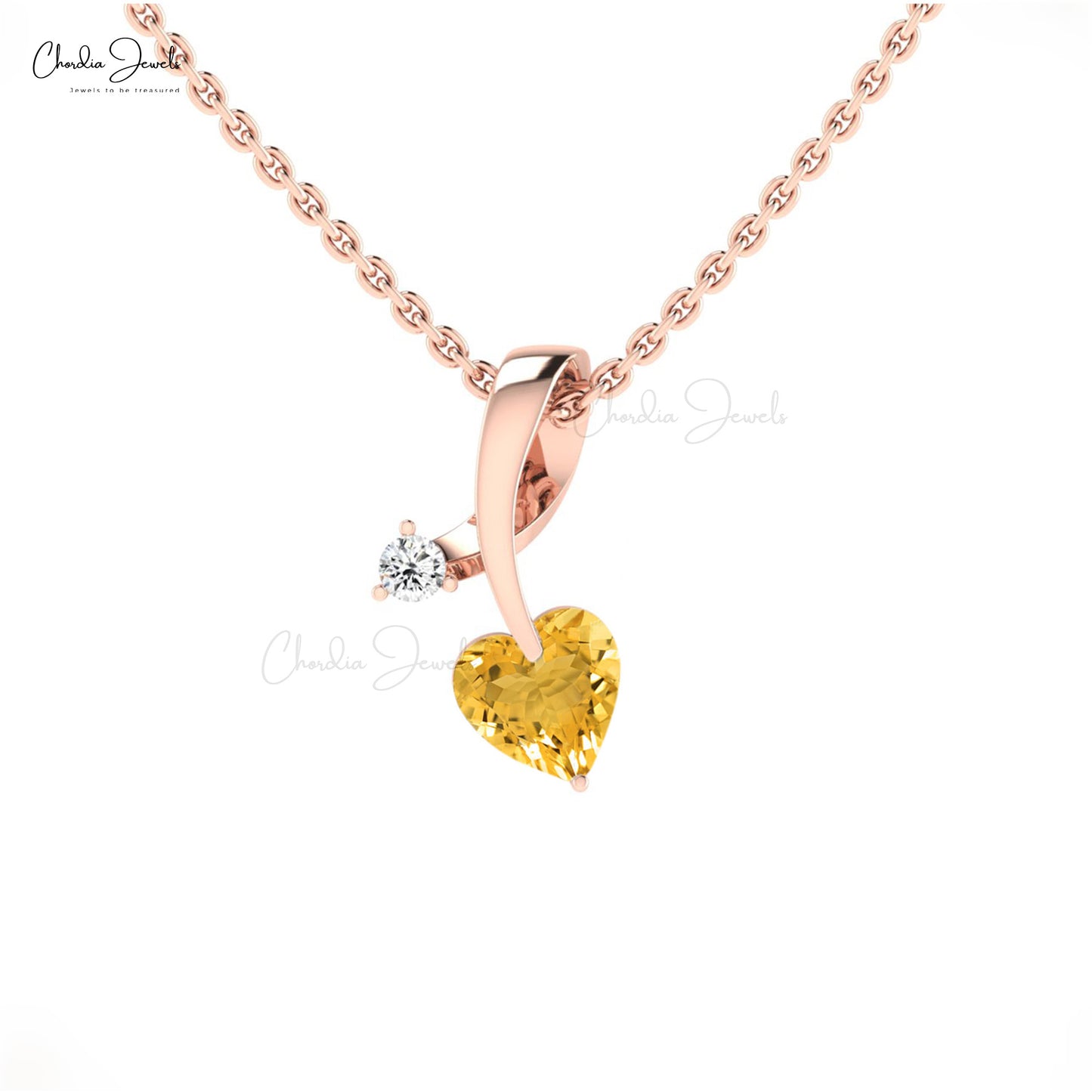 Twisted Heart Pendant With 0.42 Ct Citrine Gemstone And Diamond 14k Real Gold Pendant