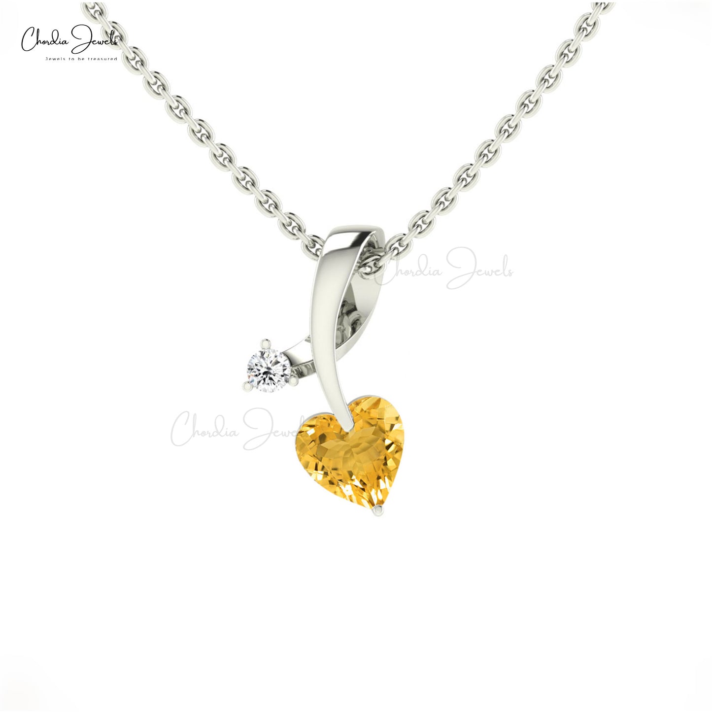 Twisted Heart Pendant With 0.42 Ct Citrine Gemstone And Diamond 14k Real Gold Pendant