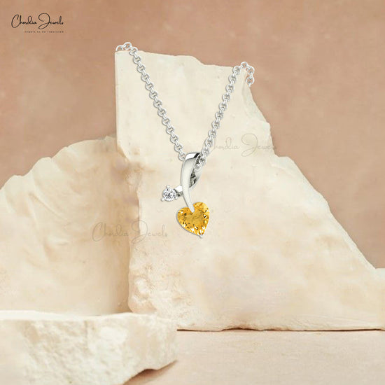 Twisted Heart Pendant With 0.42 Ct Citrine Gemstone And Diamond 14k Real Gold Pendant