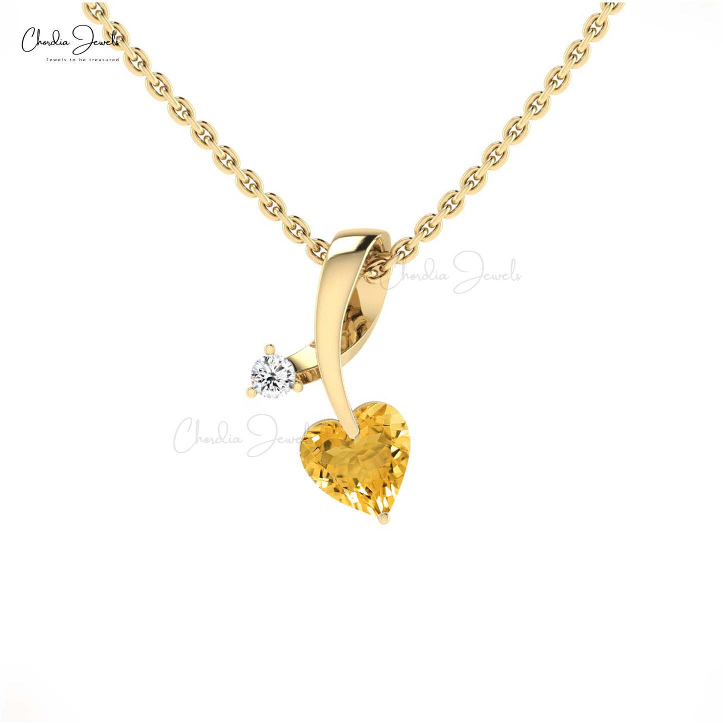 Twisted Heart Pendant With 0.42 Ct Citrine Gemstone And Diamond 14k Real Gold Pendant