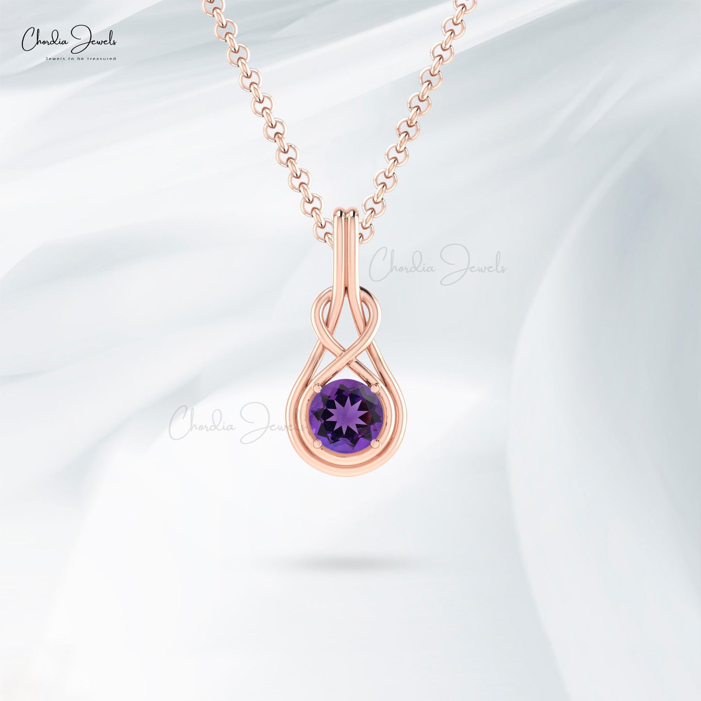 Real 14k Gold Solitaire Pendant with 6mm Amethyst February Birthstone Infinity Necklace