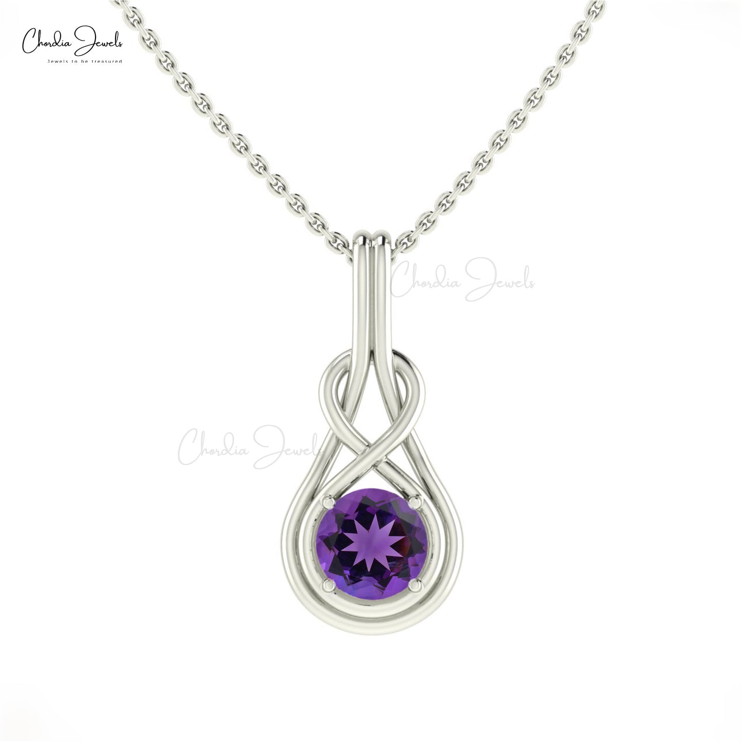 Real 14k Gold Solitaire Pendant with 6mm Amethyst February Birthstone Infinity Necklace