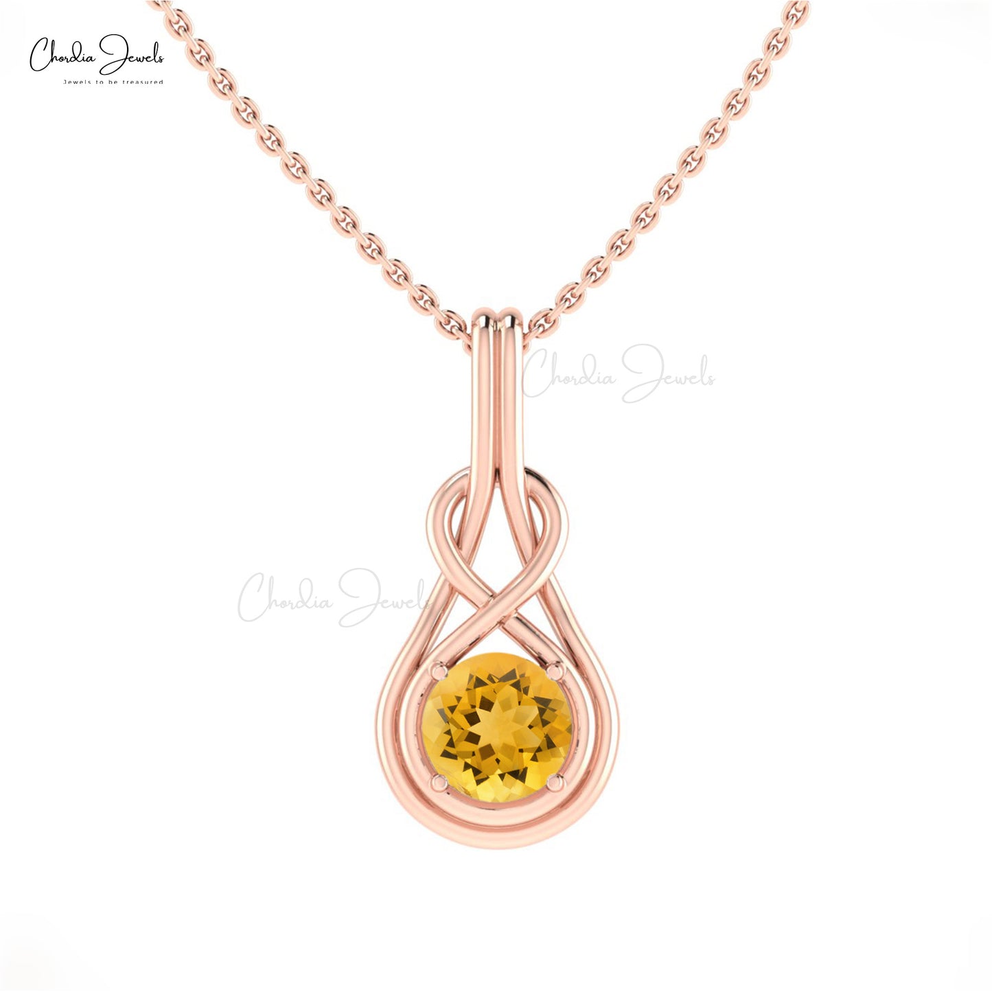 Infinity Citrine Gemstone Pendant In 14k Solid Gold Prong Set Solitaire Jewelry For Her