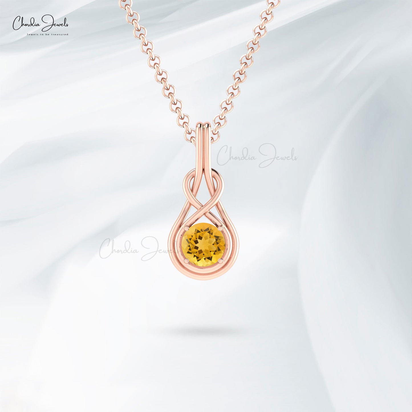 Infinity Citrine Gemstone Pendant In 14k Solid Gold Prong Set Solitaire Jewelry For Her