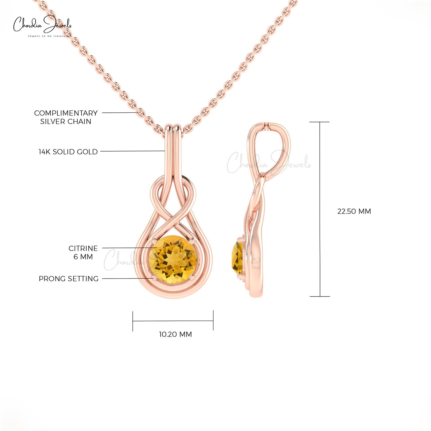 Infinity Citrine Gemstone Pendant In 14k Solid Gold Prong Set Solitaire Jewelry For Her