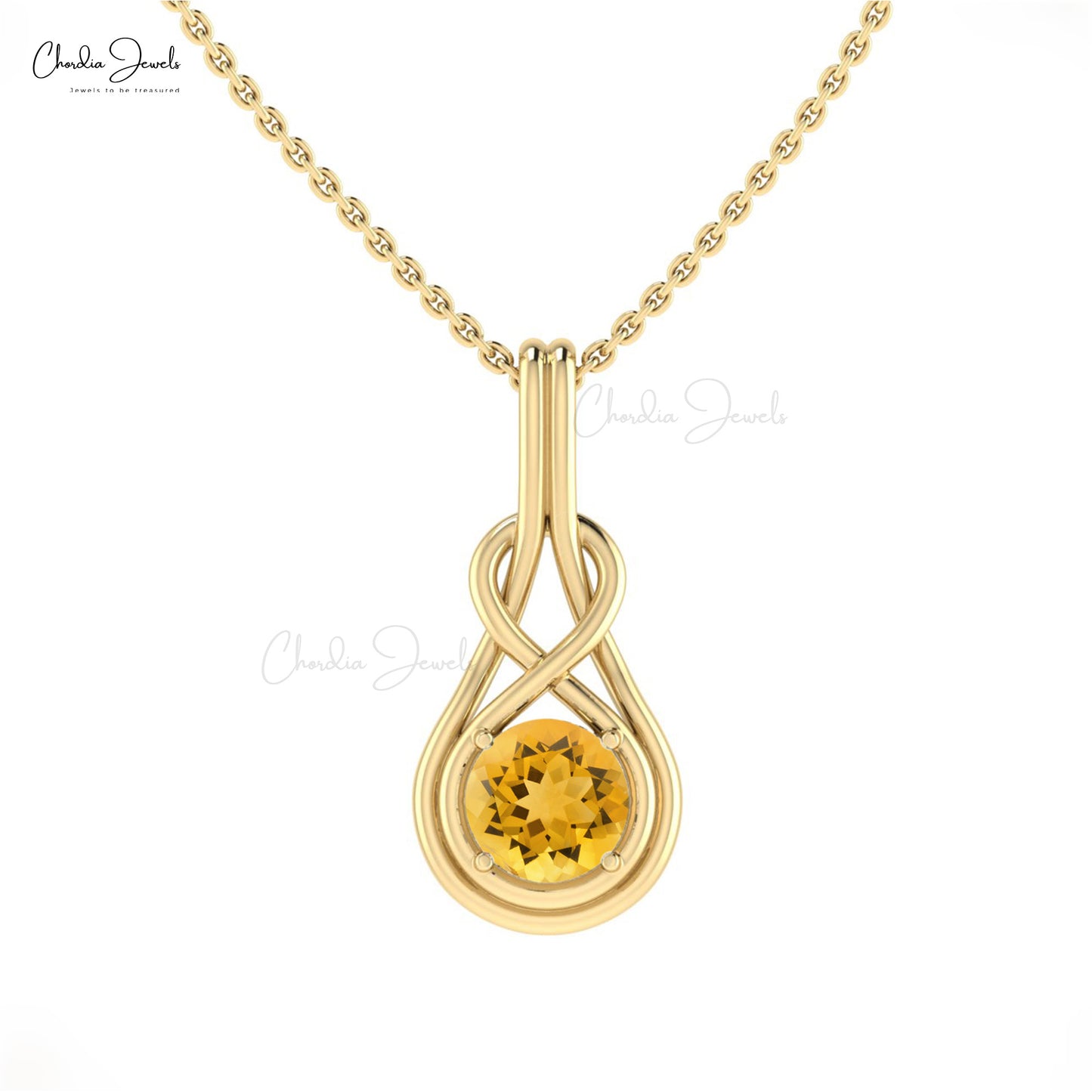 Infinity Citrine Gemstone Pendant In 14k Solid Gold Prong Set Solitaire Jewelry For Her