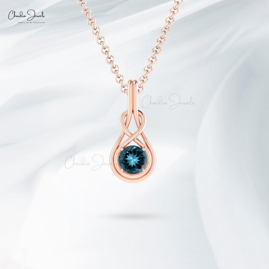 Solid 14k Gold Solitaire Charm With 6mm London Blue Topaz Gemstone Infinity Pendant