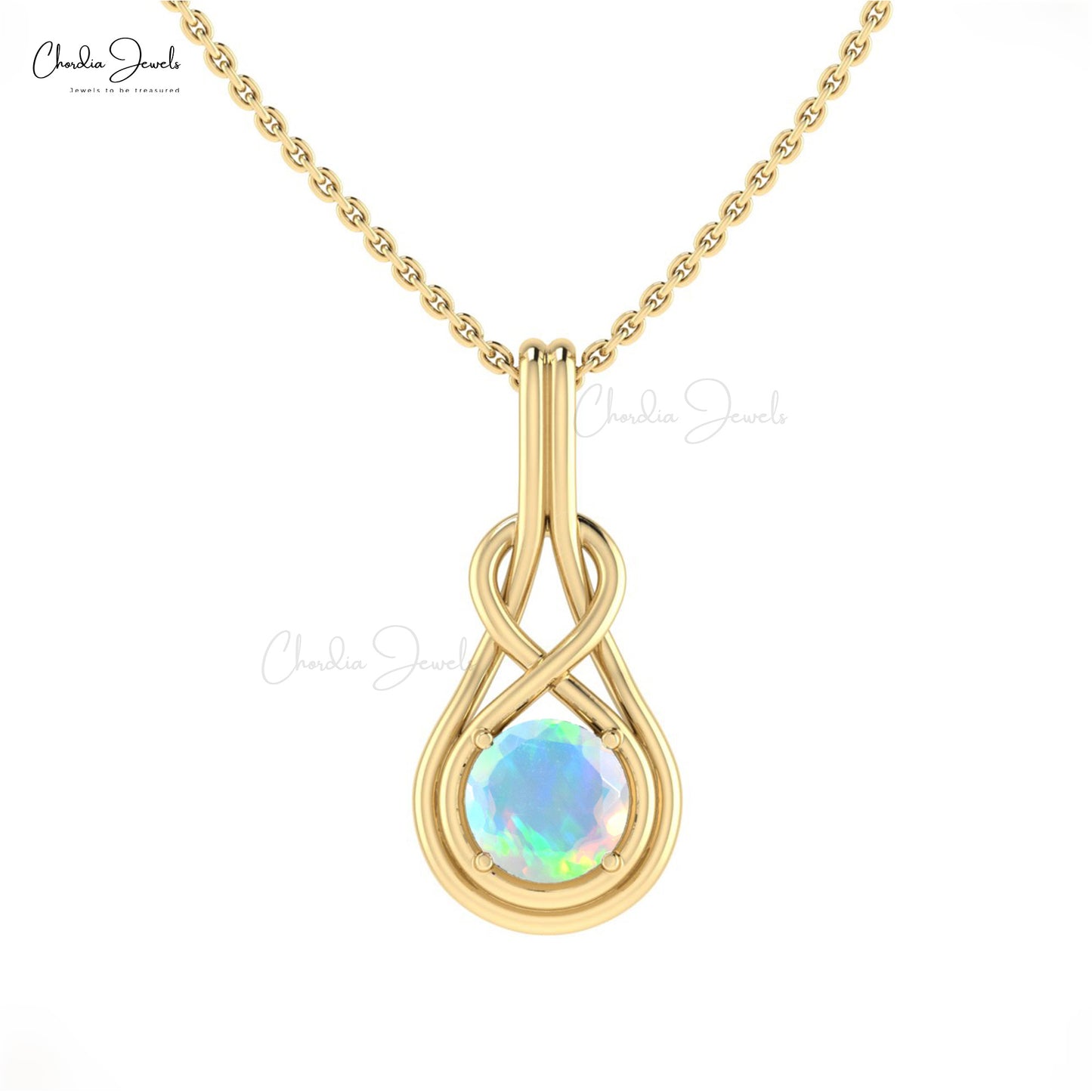 Solid 14k Gold Infinity Pendant With 6mm Round Opal Gemstone Prong Set Pendant