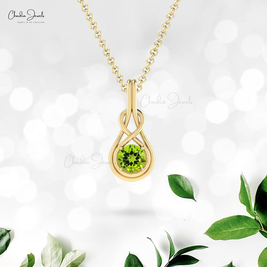 Solid 14k Gold Solitaire Pendant With 0.74 Ct Peridot Infinity Pendant For Mom