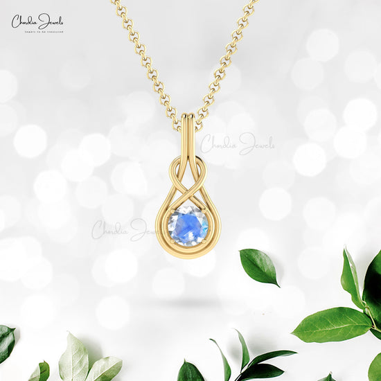 Single Stone Infinity Charm With 6mm Rainbow Moonstone 14k Real Gold Pendant