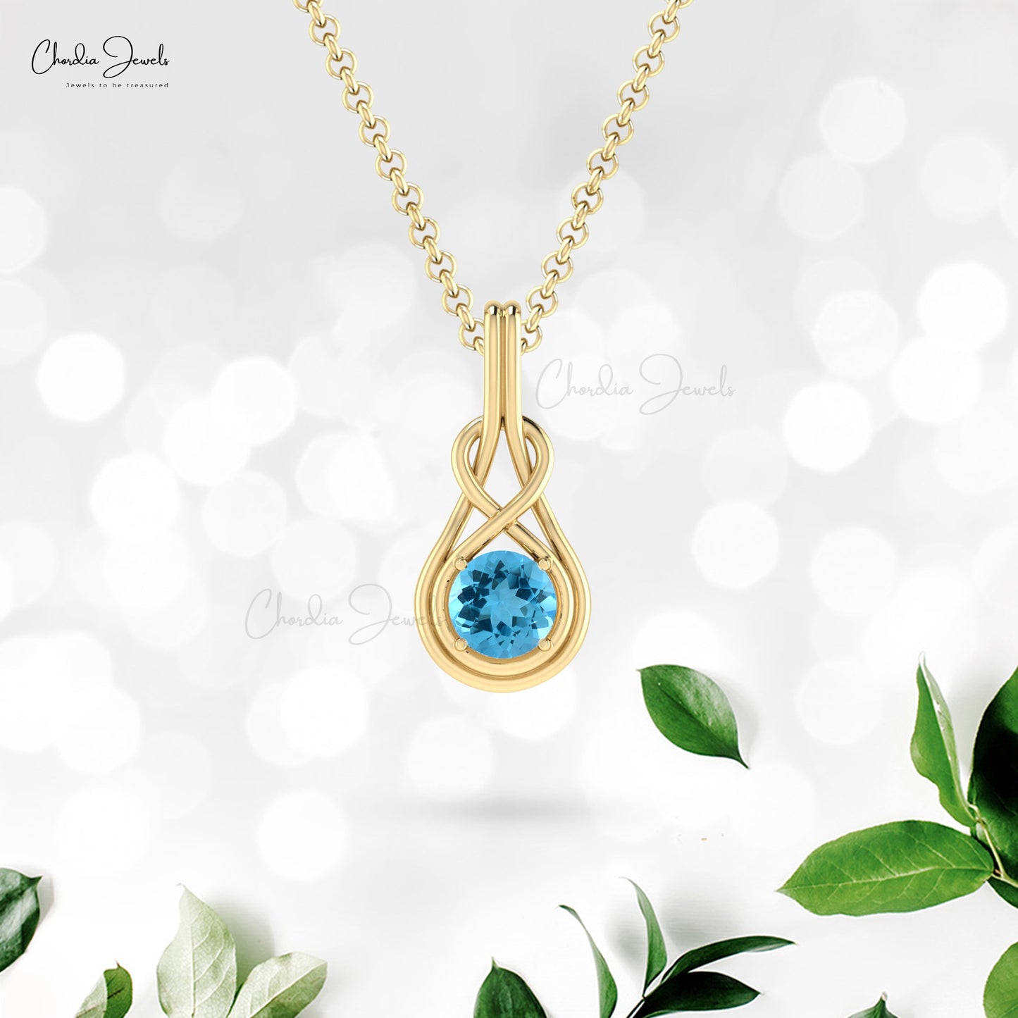 Single Stone 0.74 Ct Swiss Blue Topaz 14k Solid Gold Minimalist Infinity Pendant