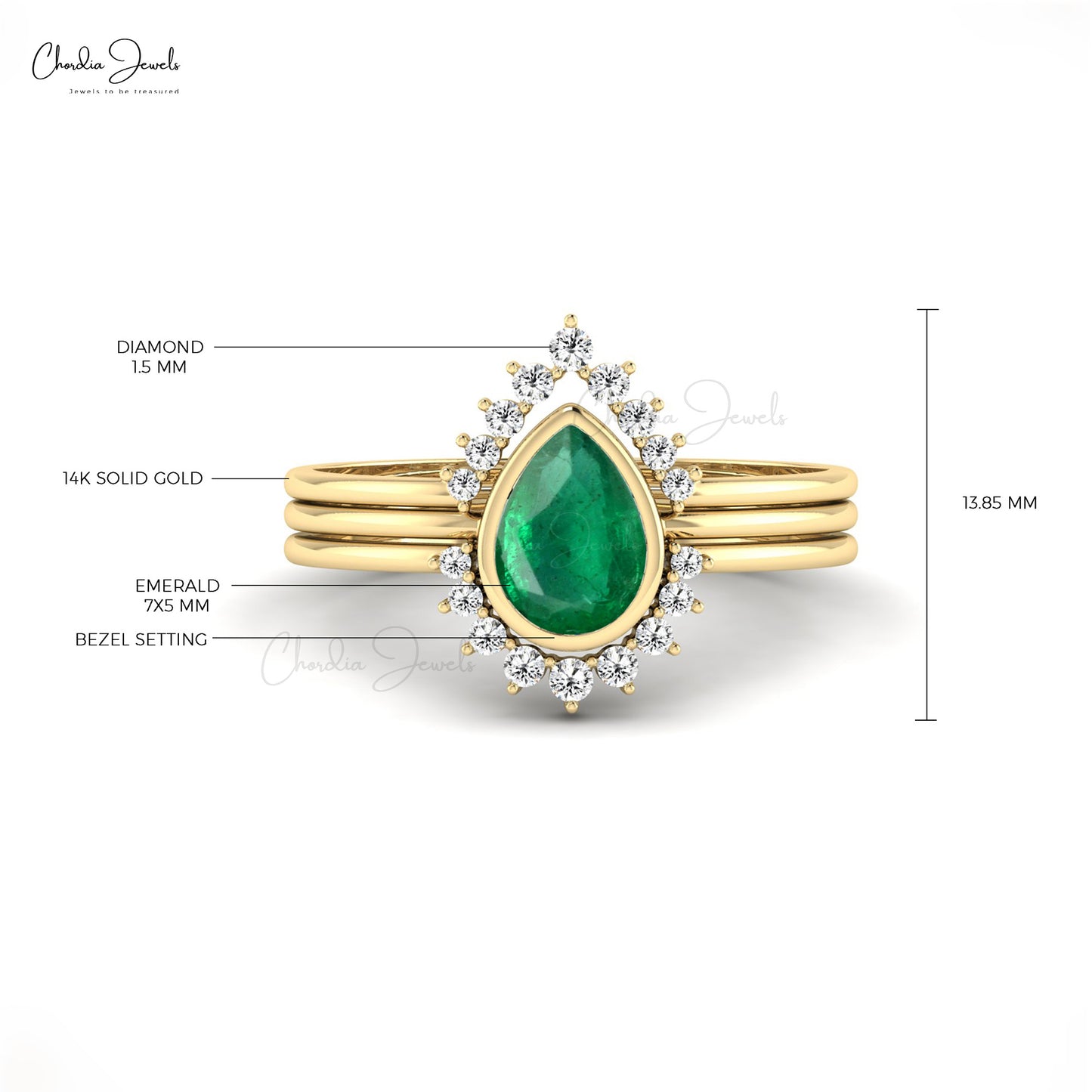 Stackable 14k Yellow Gold Band With 0.72 Ct Emerald And Diamond Halo Rings For Her, US5.25