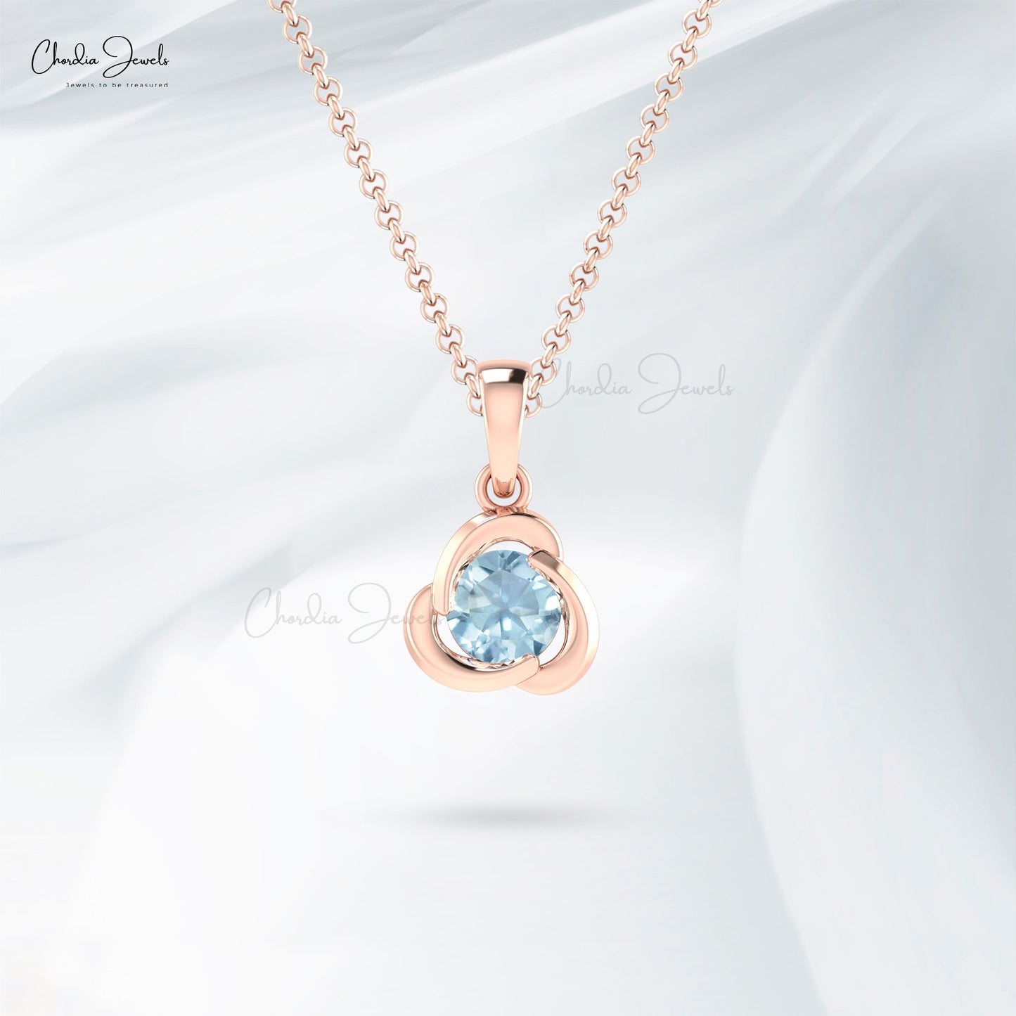 Dainty Single Stone Charm With 1.27 Ct Aquamarine Accents In 14k Real Gold Twisted Pendant