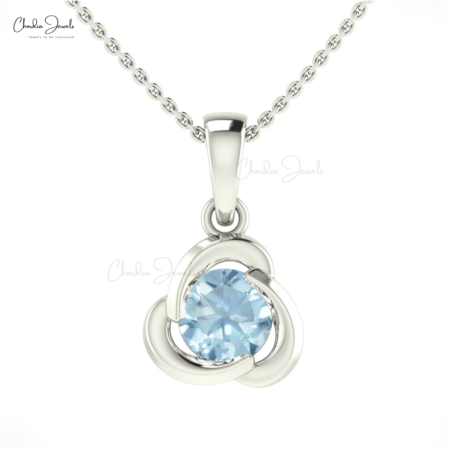 Dainty Single Stone Charm With 1.27 Ct Aquamarine Accents In 14k Real Gold Twisted Pendant