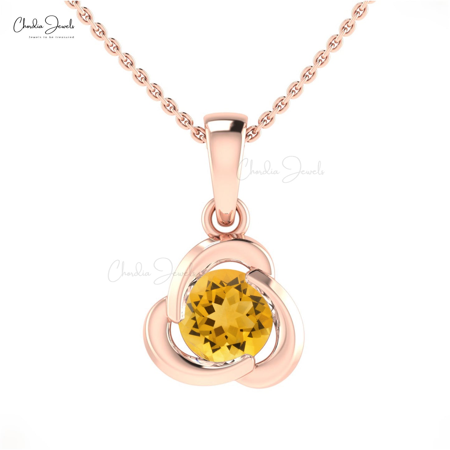 Solitaire 14k Solid Gold Twisted Pendant With 7mm Round Citrine Dainty Necklace