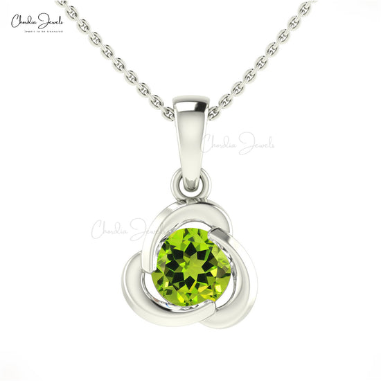 Solid 14k Gold Dainty Twisted Charm With 1.27 Ct Green Peridot Solitaire Pendant For Her