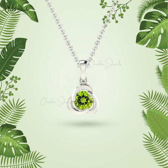 Solid 14k Gold Dainty Twisted Charm With 1.27 Ct Green Peridot Solitaire Pendant For Her