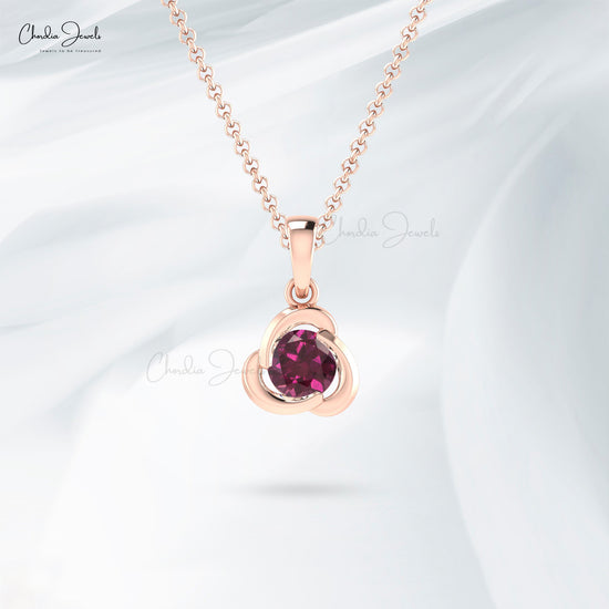 Solitaire 14k Solid Gold Pendant With 1.27 Ct Rhodolite Garnet Handmade Twisted Necklace