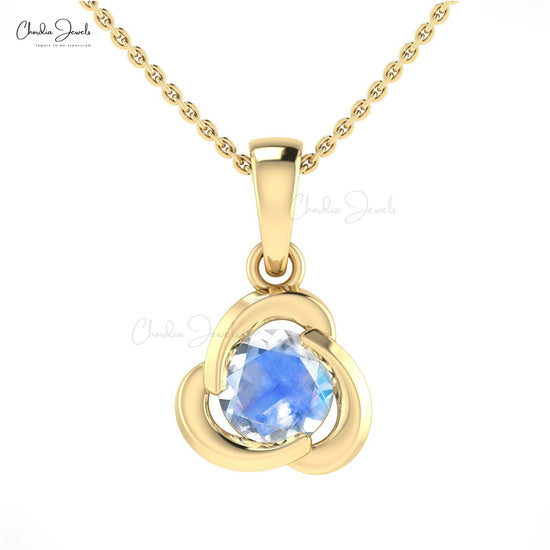 Natural Rainbow Moonstone Solitaire Pendant In 14k Solid Gold Minimal Hallmarked Jewelry