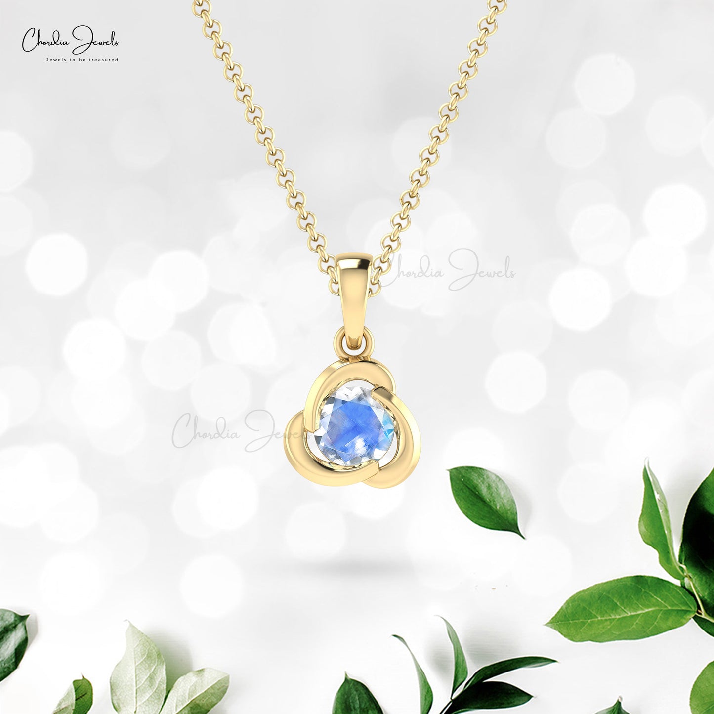 Natural Rainbow Moonstone Solitaire Pendant In 14k Solid Gold Minimal Hallmarked Jewelry