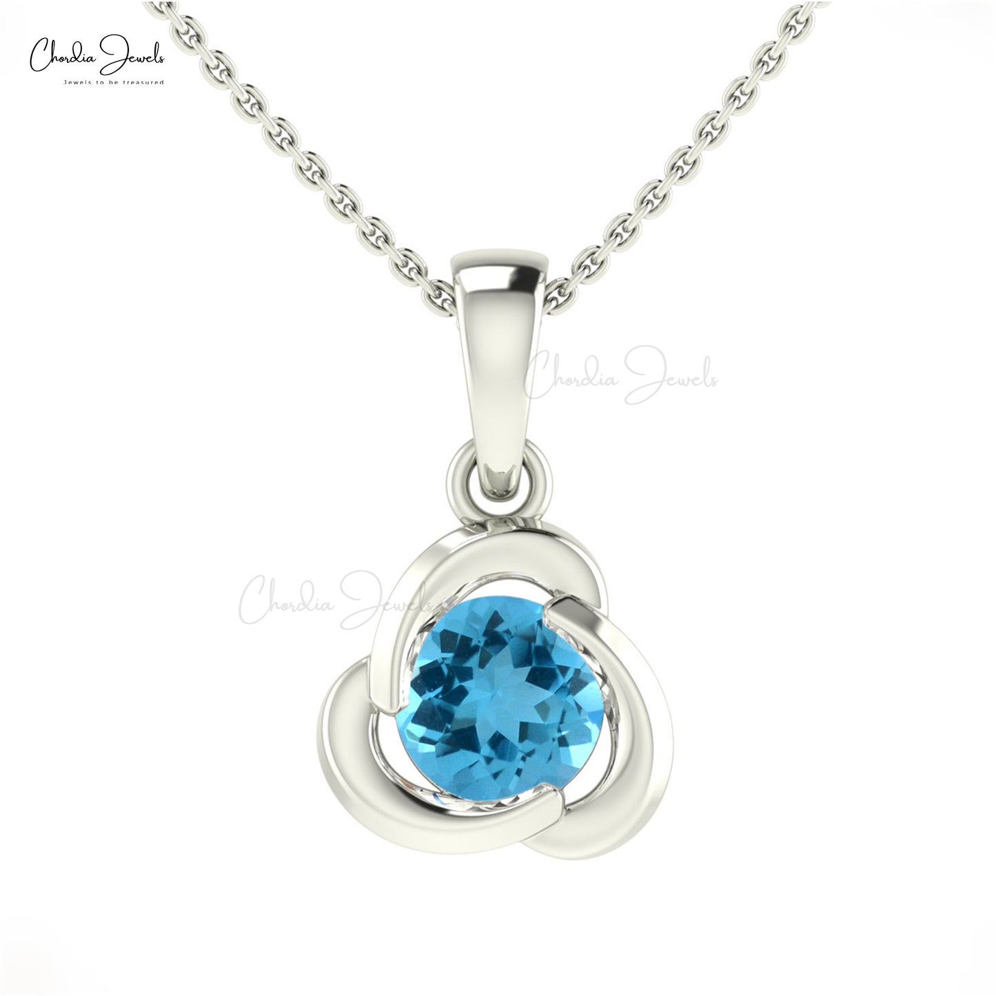 Solitaire Swiss Blue Topaz Pendant In Real 14k Gold Gemstone Dangle Fine Jewelry